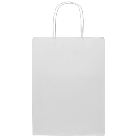 Kraftpapiertasche 120 g/m² mit gedrehten Griffen – 24 × 9 × 32 cm, weiss bedrucken, Art.-Nr. 1ZM00701