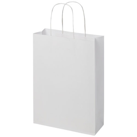 Kraftpapiertasche 120 g/m² mit gedrehten Griffen – 24 × 9 × 32 cm, weiss bedrucken, Art.-Nr. 1ZM00701