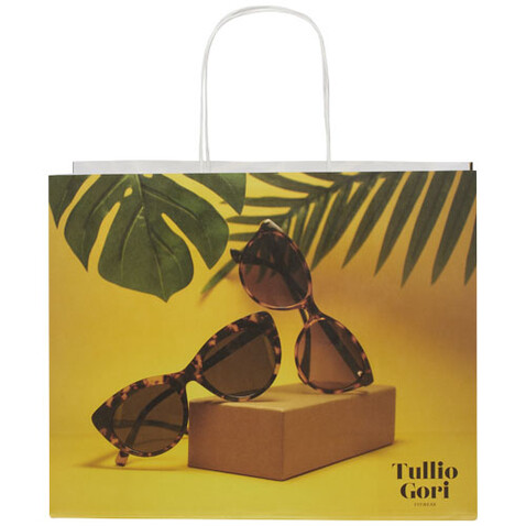 Kraftpapiertasche 120 g/m² mit gedrehten Griffen – 31 × 12 × 25 cm, weiss bedrucken, Art.-Nr. 1ZM00801