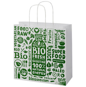Kraftpapiertasche 120 g/m² mit gedrehten Griffen – 31 × 12 × 31 cm, weiss bedrucken, Art.-Nr. 1ZM00901