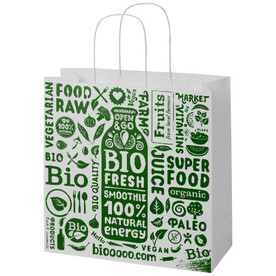 Kraftpapiertasche 120 g/m² mit gedrehten Griffen – 31 × 12 × 31 cm, weiss bedrucken, Art.-Nr. 1ZM00901
