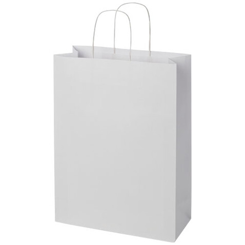 Kraftpapiertasche 120 g/m² mit gedrehten Griffen – 31 × 12 × 41 cm, weiss bedrucken, Art.-Nr. 1ZM01001