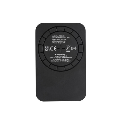 Magnetische 5.000 mAh Wireless Powerbank schwarz bedrucken, Art.-Nr. P322.281