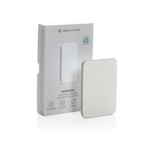 Urban Vitamin Burbank 3000mAh Powerbank aus RCS Plastik/Alu silber bedrucken, Art.-Nr. P322.812