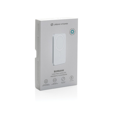 Urban Vitamin Burbank 3000mAh Powerbank aus RCS Plastik/Alu silber bedrucken, Art.-Nr. P322.812