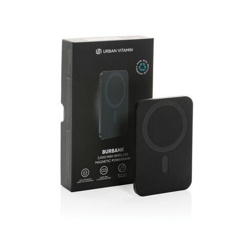 Urban Vitamin Burbank 3000mAh Powerbank aus RCS Plastik/Alu schwarz bedrucken, Art.-Nr. P322.811