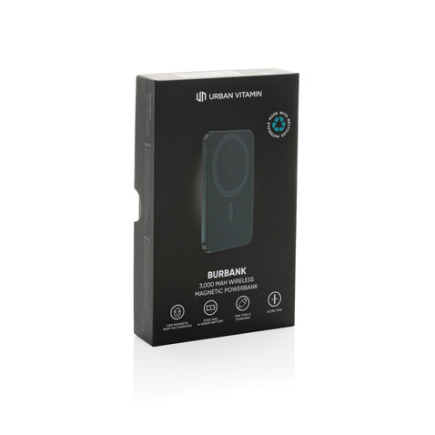 Urban Vitamin Burbank 3000mAh Powerbank aus RCS Plastik/Alu schwarz bedrucken, Art.-Nr. P322.811