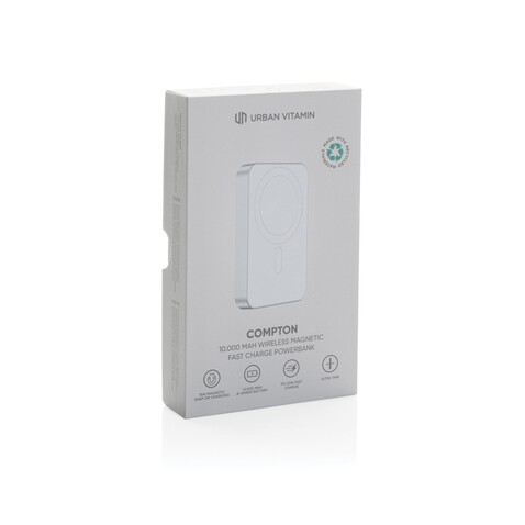 Urban Vitamin Compton 10000mAh Powerbank aus RCS Plastik/Alu silber bedrucken, Art.-Nr. P322.842