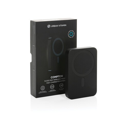 Urban Vitamin Compton 10000mAh Powerbank aus RCS Plastik/Alu schwarz bedrucken, Art.-Nr. P322.841