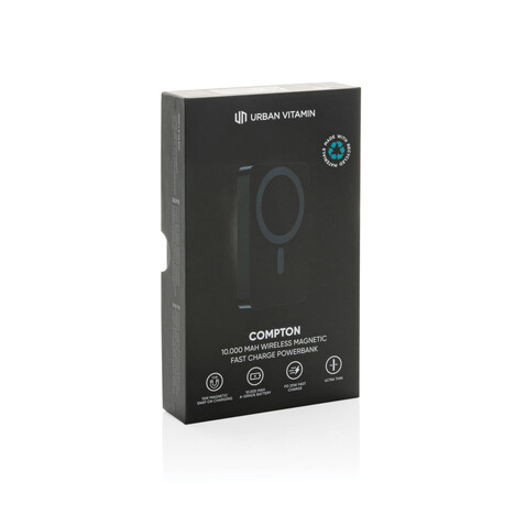 Urban Vitamin Compton 10000mAh Powerbank aus RCS Plastik/Alu schwarz bedrucken, Art.-Nr. P322.841