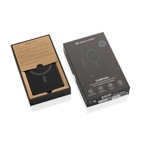 Urban Vitamin Compton 10000mAh Powerbank aus RCS Plastik/Alu schwarz bedrucken, Art.-Nr. P322.841