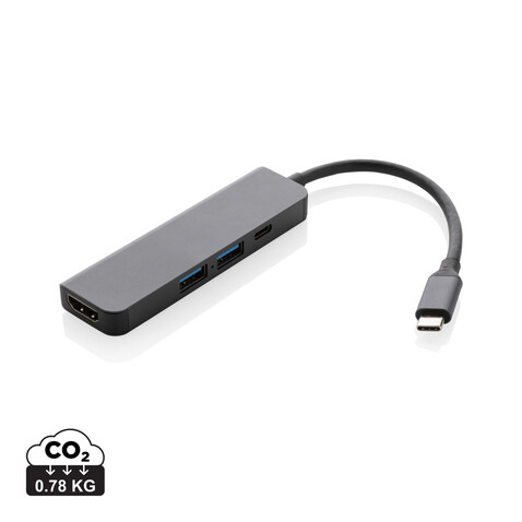 Terra Hub aus RCS recyceltem Aluminium mit HDMI-Input grau bedrucken, Art.-Nr. P308.652