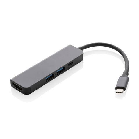 Terra Hub aus RCS recyceltem Aluminium mit HDMI-Input grau bedrucken, Art.-Nr. P308.652