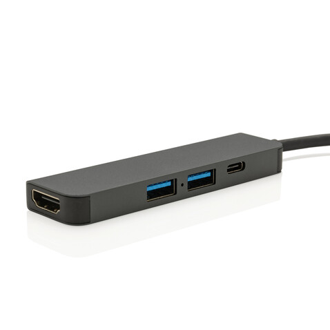 Terra Hub aus RCS recyceltem Aluminium mit HDMI-Input grau bedrucken, Art.-Nr. P308.652