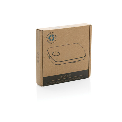 MagBoost 5.000mAh magnetische Powerbank aus RCS rec. Plastik schwarz bedrucken, Art.-Nr. P322.411