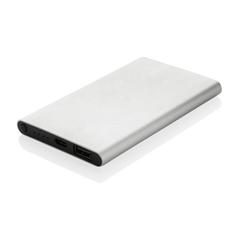 4.000mAh Type-C Powerbank aus RCS recyeltem ABS &amp; Aluminium silber bedrucken, Art.-Nr. P322.422