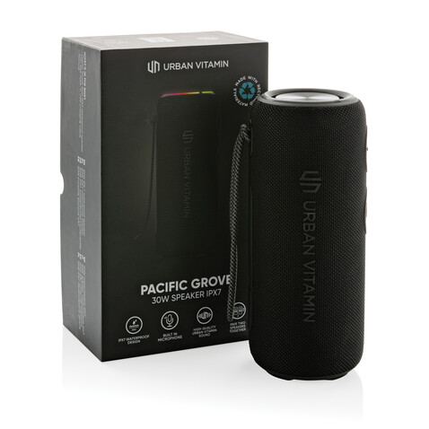 Urban Vitamin Pacific Grove 30W IPX7 Speaker aus RCS Plastik schwarz bedrucken, Art.-Nr. P331.511