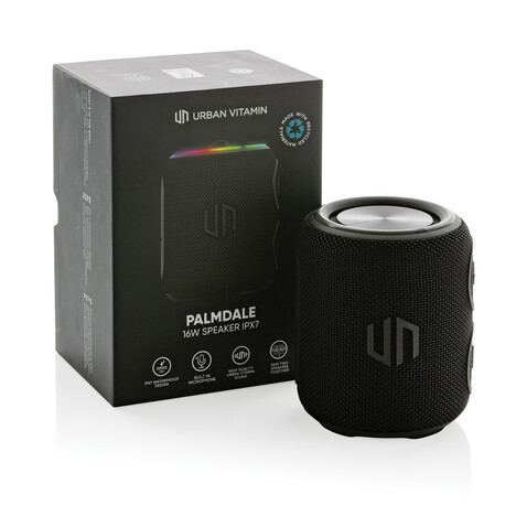 Urban Vitamin Palmdale 16W IPX 7 Speaker aus RCS rPlastik schwarz bedrucken, Art.-Nr. P331.521