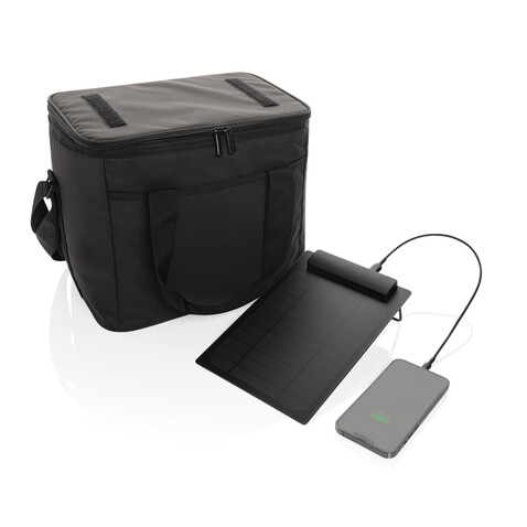 Pedro AWARE™ RPET Deluxe Kühltasche mit 5W Solar Panel schwarz bedrucken, Art.-Nr. P422.511