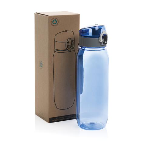 Yide verschließbare Wasserflasche aus RCS rec. PET, 800ml blau bedrucken, Art.-Nr. P437.025
