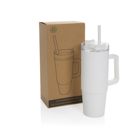 Tana Becher aus RCS recyceltem Kunststoff mit Griff 750ml weiß bedrucken, Art.-Nr. P437.103