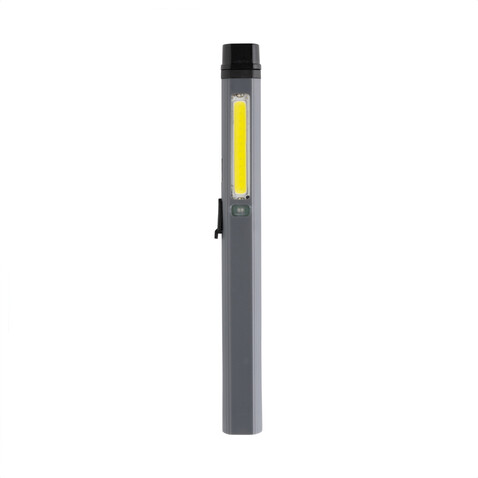 Gear X USB aufladbare Stiftleuchte aus RCS recyc. Kunststoff grau, schwarz bedrucken, Art.-Nr. P513.262