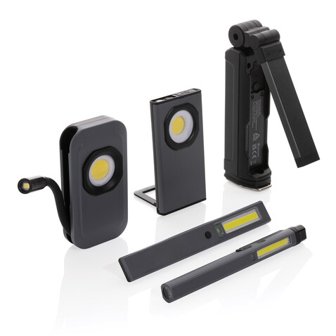 Gear X USB aufladbare Stiftleuchte aus RCS recyc. Kunststoff grau, schwarz bedrucken, Art.-Nr. P513.262