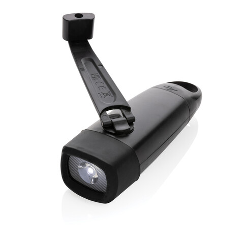 Lightwave USB-Taschenlampe mit Kurbel aus RCS rPlastik schwarz bedrucken, Art.-Nr. P513.621