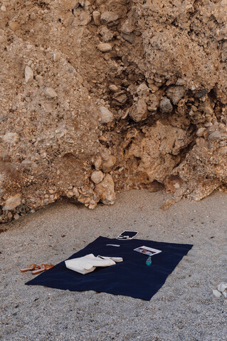 VINGA Volonne AWARE™ Picknickdecke aus recyceltem Canvas blau, off white bedrucken, Art.-Nr. V459115