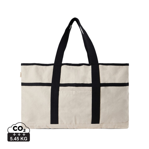 VINGA Volonne AWARE™ Strandtasche aus recyceltem Canvas off white, schwarz bedrucken, Art.-Nr. V762033