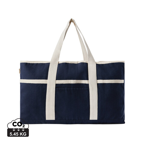 VINGA Volonne AWARE™ Strandtasche aus recyceltem Canvas blau, off white bedrucken, Art.-Nr. V762035