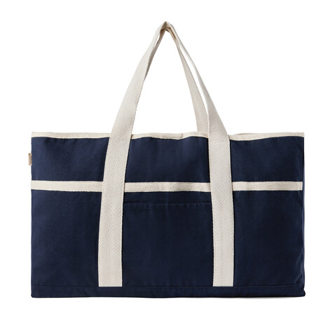 VINGA Volonne AWARE™ Strandtasche aus recyceltem Canvas blau, off white bedrucken, Art.-Nr. V762035