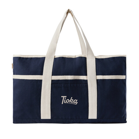 VINGA Volonne AWARE™ Strandtasche aus recyceltem Canvas blau, off white bedrucken, Art.-Nr. V762035