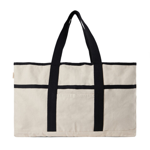 VINGA Volonne AWARE™ Strandtasche aus recyceltem Canvas off white, schwarz bedrucken, Art.-Nr. V762033