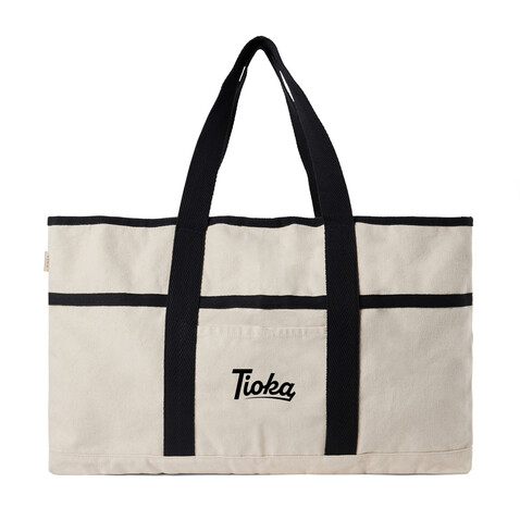 VINGA Volonne AWARE™ Strandtasche aus recyceltem Canvas off white, schwarz bedrucken, Art.-Nr. V762033