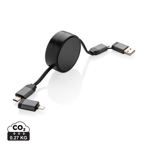 Terra aufrollbares 6-in-1 45W-Kabel aus RCS recyc. Aluminium grau bedrucken, Art.-Nr. P302.752