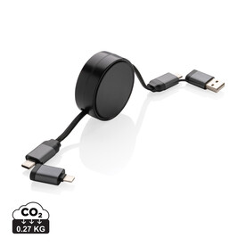 Terra aufrollbares 6-in-1 45W-Kabel aus RCS recyc. Aluminium grau bedrucken, Art.-Nr. P302.752