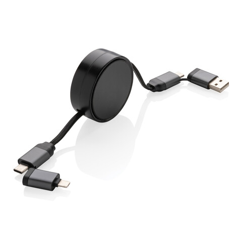 Terra aufrollbares 6-in-1 45W-Kabel aus RCS recyc. Aluminium grau bedrucken, Art.-Nr. P302.752