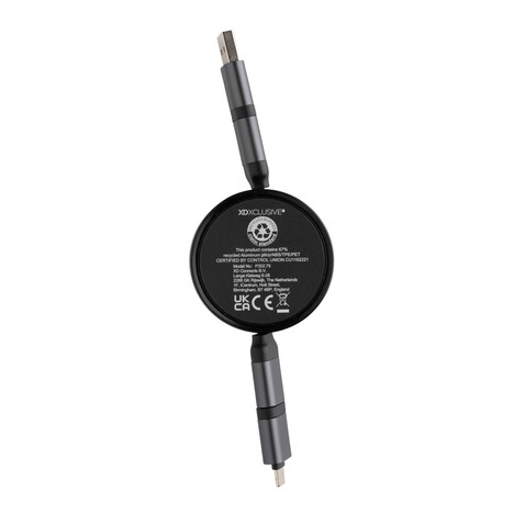 Terra aufrollbares 6-in-1 45W-Kabel aus RCS recyc. Aluminium grau bedrucken, Art.-Nr. P302.752