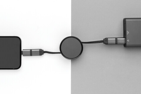 Terra aufrollbares 6-in-1 45W-Kabel aus RCS recyc. Aluminium grau bedrucken, Art.-Nr. P302.752
