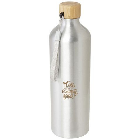 Malpeza 1L RCS-zertifizierte Wasserflasche aus recyceltem Aluminium, silber bedrucken, Art.-Nr. 10079681