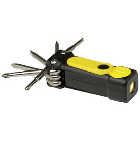 Octo 8-in-1 Schraubenzieher-Set aus recyceltem RCS Kunststoff mit Taschenlampe, gelb bedrucken, Art.-Nr. 10456911