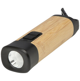 Kuma Taschenlampe aus Bambus und recyceltem RCS Kunststoff mit Karabinerhaken, natur bedrucken, Art.-Nr. 10457006