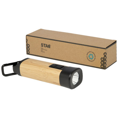 Kuma Taschenlampe aus Bambus und recyceltem RCS Kunststoff mit Karabinerhaken, natur bedrucken, Art.-Nr. 10457006