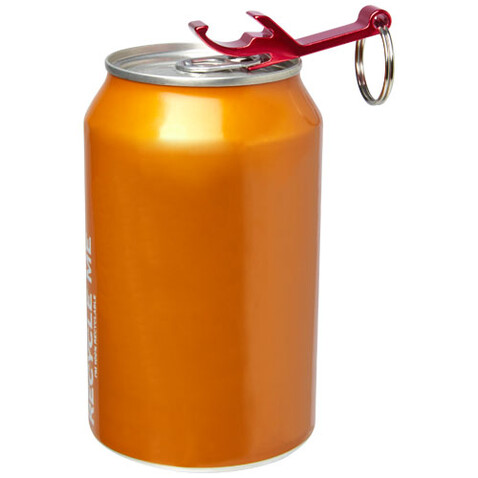 Tao Schlüsselanhänger mit Flaschen- und Dosenöffner aus recyceltem RCS Aluminium, rot bedrucken, Art.-Nr. 10457121