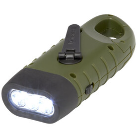 Helios Solar-Dynamo-Taschenlampe aus recyceltem Kunststoff mit Karabinerhaken, armeegrün bedrucken, Art.-Nr. 10457564