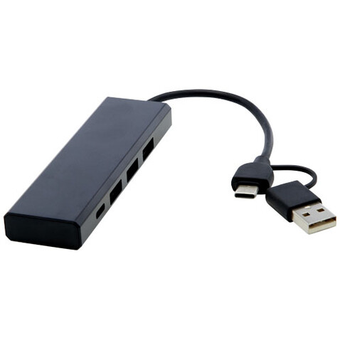 Rise USB 2.0 Hub aus recyceltem RCS Aluminium, schwarz bedrucken, Art.-Nr. 12434490