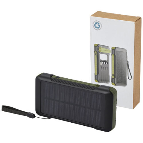 Soldy 10.000 mAh Solardynamo-Powerbank aus recyceltem GRS Kunststoff, armeegrün bedrucken, Art.-Nr. 12434664