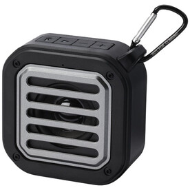 Solo 3W IPX5 Solar Bluetooth®-Lautsprecher aus recyceltem RCS Kunststoff mit Karabinerhaken, schwarz bedrucken, Art.-Nr. 12434790 Solo 3W IPX5 Solar Bluetooth®-Lautsprecher aus recyceltem RCS Kunststoff mit Karabinerhaken, schwarz bedrucken, Art.-Nr. 12434790