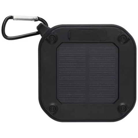 Solo 3W IPX5 Solar Bluetooth®-Lautsprecher aus recyceltem RCS Kunststoff mit Karabinerhaken, schwarz bedrucken, Art.-Nr. 12434790